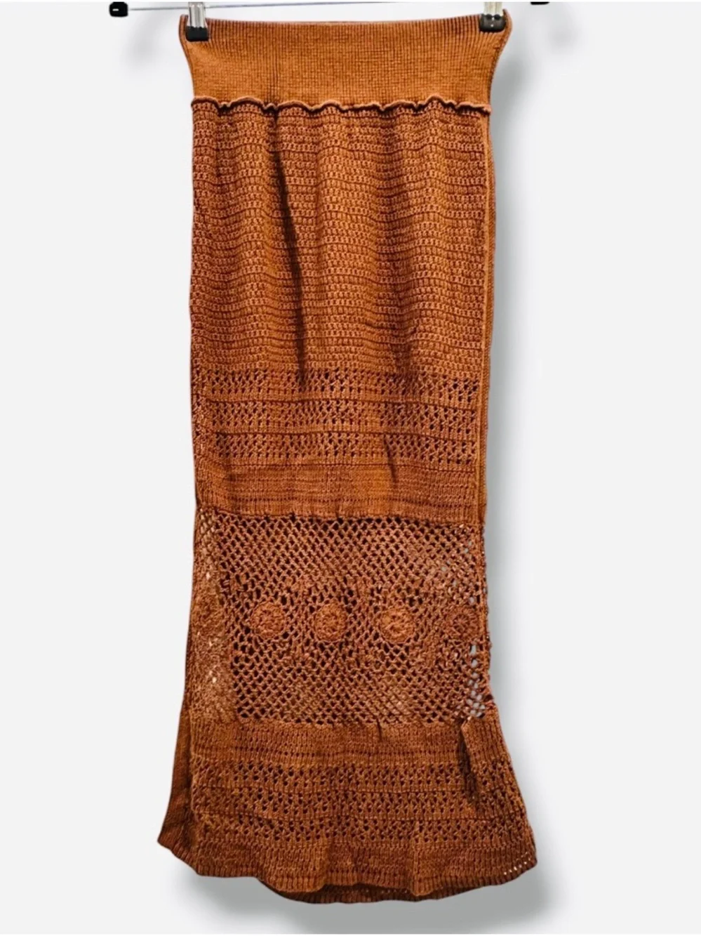 Free People Crochet Maxi Skirt Brown Boho Slit FP Beach S - Picture 4 of 9